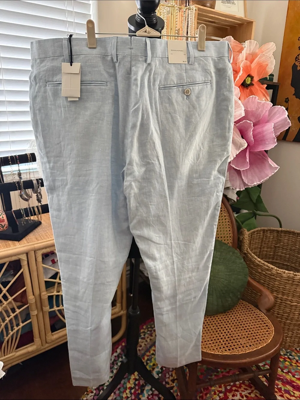 NWT Men’s Banana Republic Blue European Flax Linen Tailored Slim Fit Trousers